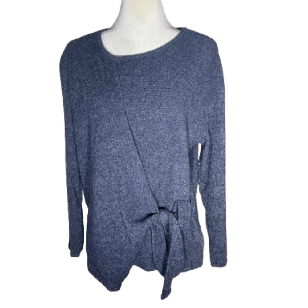Any Body Faux Wrap Womens Rib Tie Front Blue Crew Neck Sweater Medium